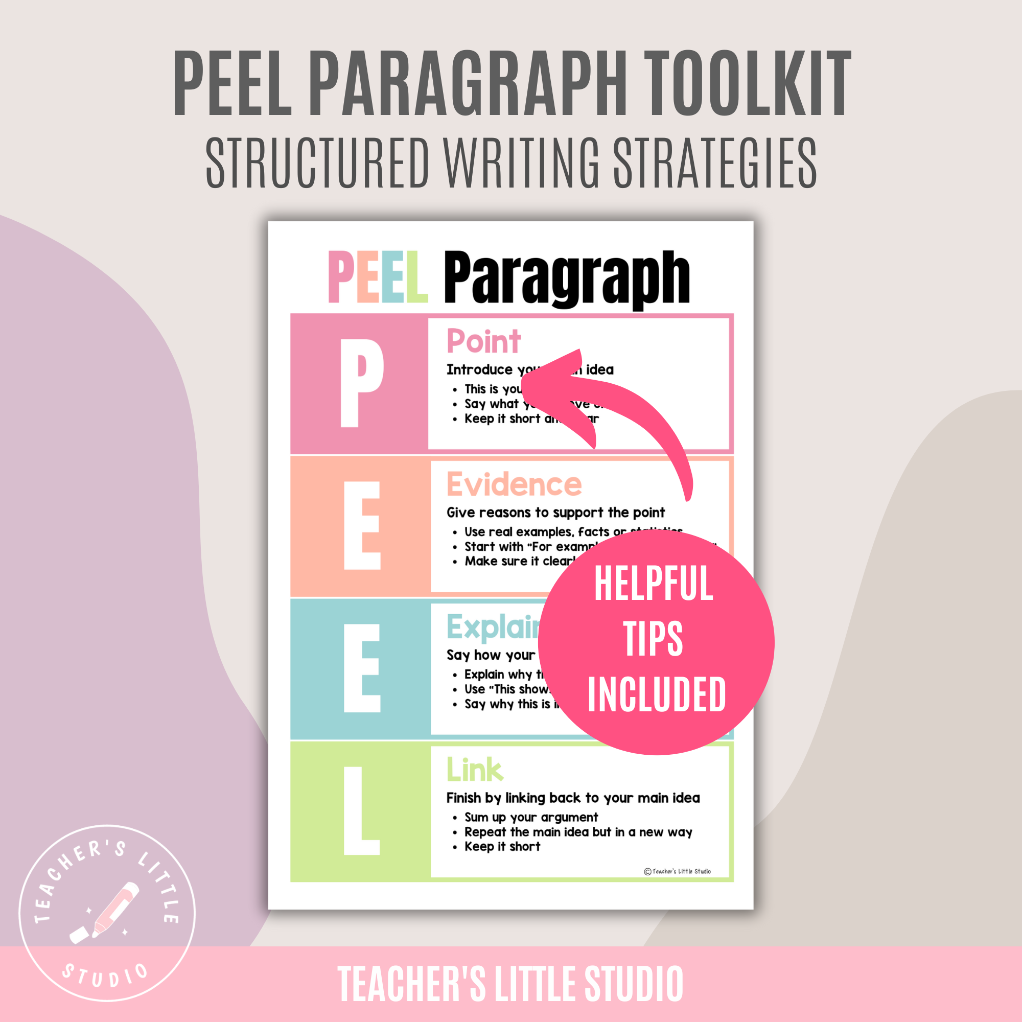Pastel PEEL Paragraph Writing Toolkit - Helpful tips included