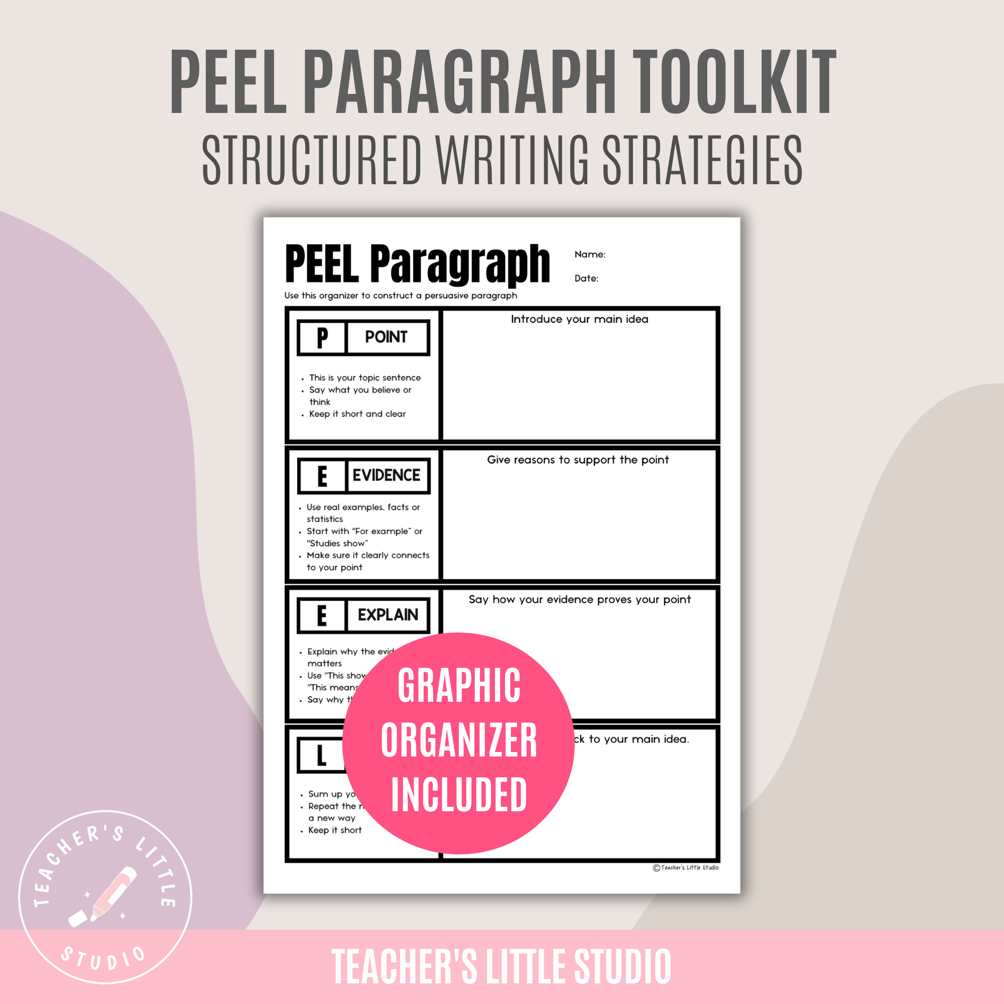Pastel PEEL Paragraph Writing Toolkit - Graphic organizer included