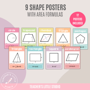 Pastel 2D Shapes Formulas with Area