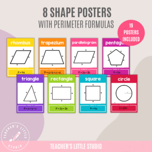 Bright 2D Shapes with Formula for Perimeter Listing
