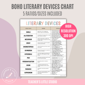 Boho Literary Devices Chart - Teacher's Little Studio